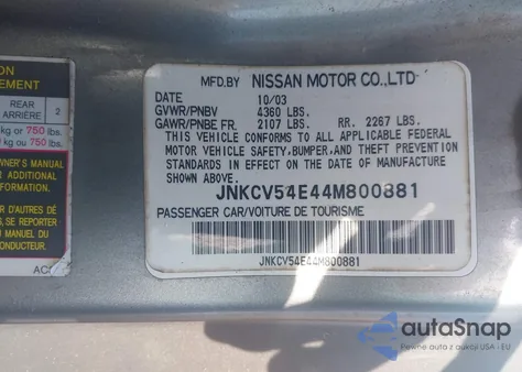 2004 Infiniti G35 from USA, damaged, VIN JNKCV54E44M800881